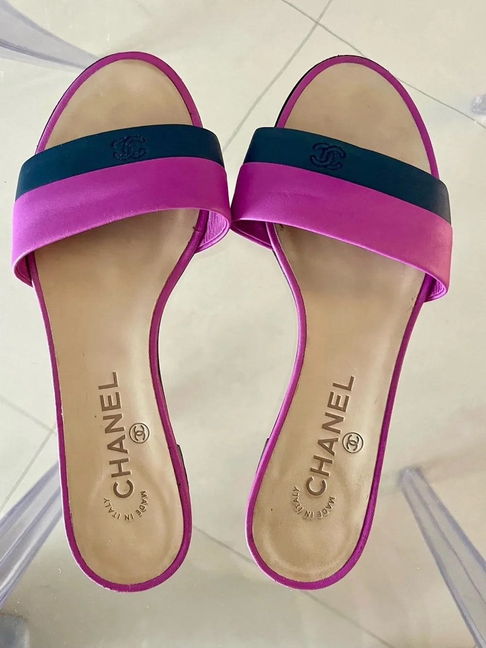 CHANEL Leather Slide Mules EU 38